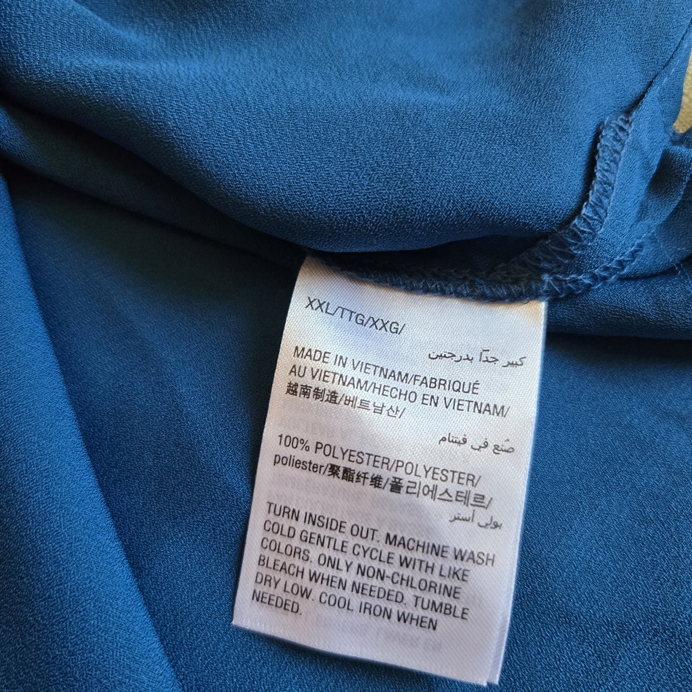 3/$25 Bar III Glitter Glamour Blue Flame Button Down Tunic Long Semi Sheer XXL - Picture 6 of 10